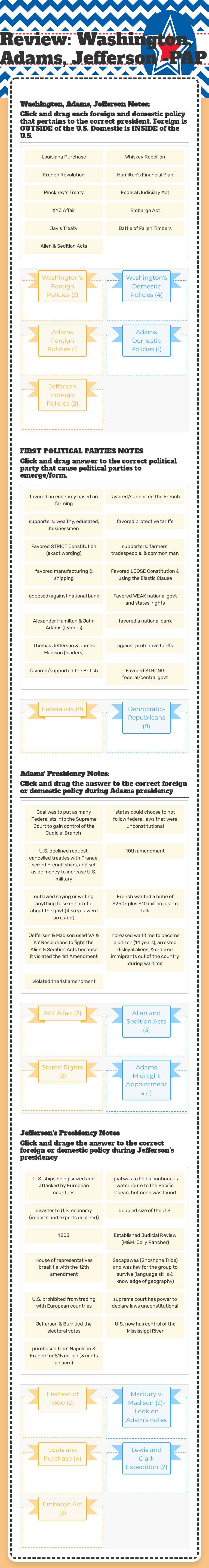Review: Washington, Adams, Jefferson -PAP Grade 8 worksheet preview