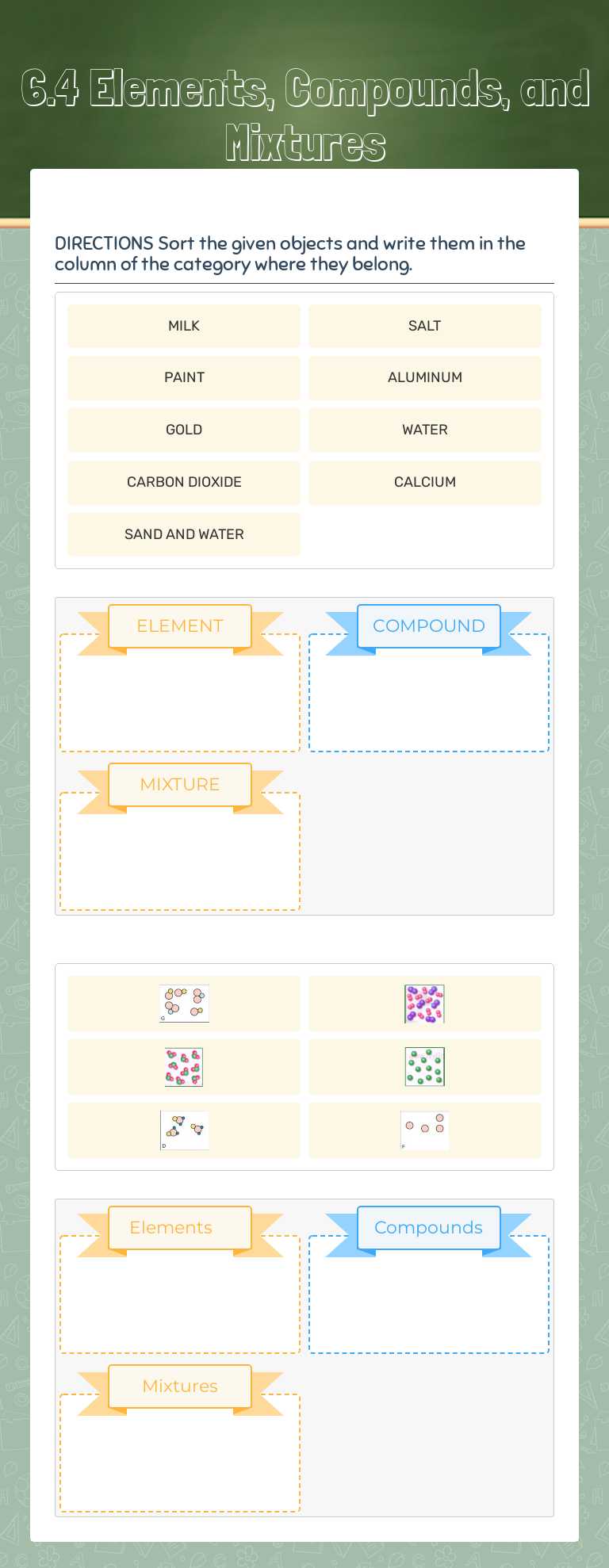 6.4 Elements, Compounds, and Mixtures worksheet preview image