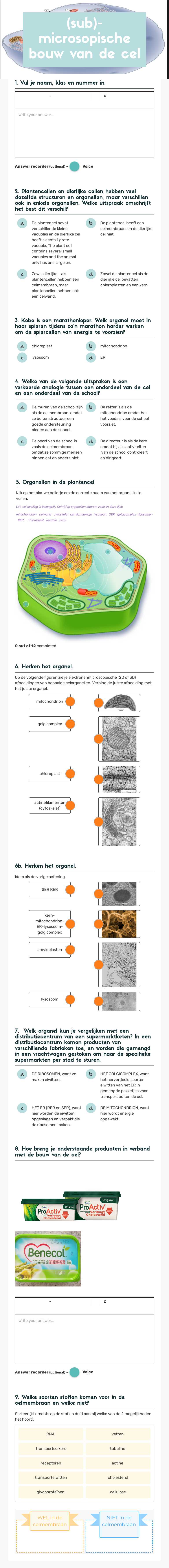 (sub)-
microsopische bouw van de cel Grade 10 worksheet preview
