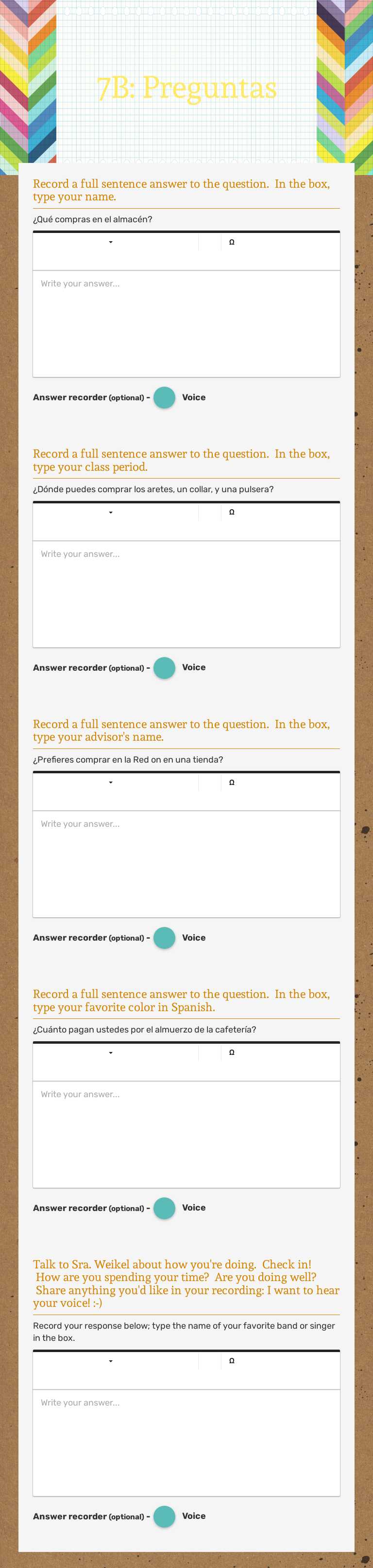 7B: Preguntas Grade 8 worksheet preview