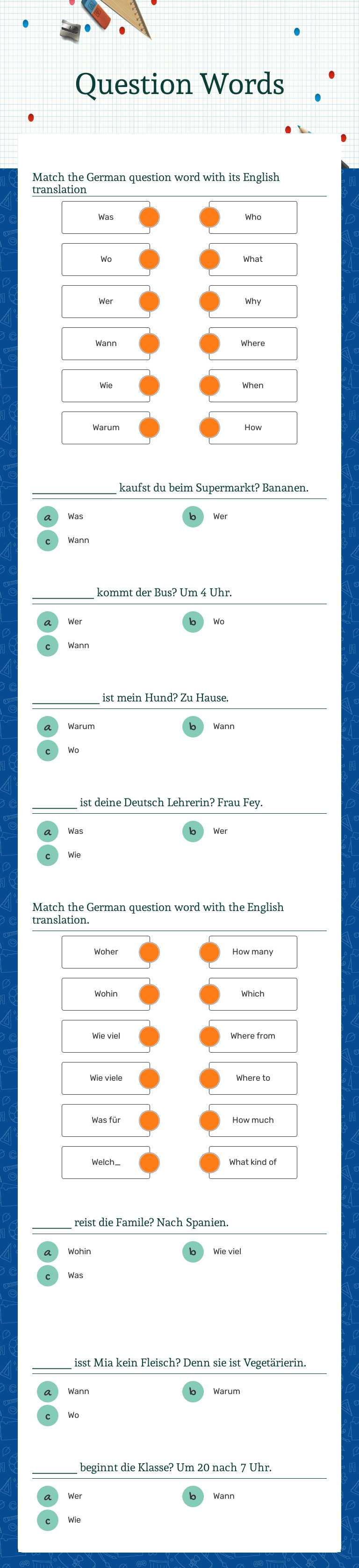 Question Words worksheet preview image