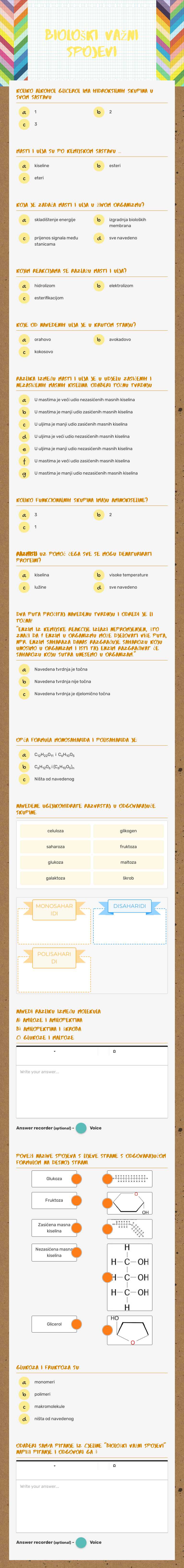Biološki važni spojevi Grade 8 worksheet preview