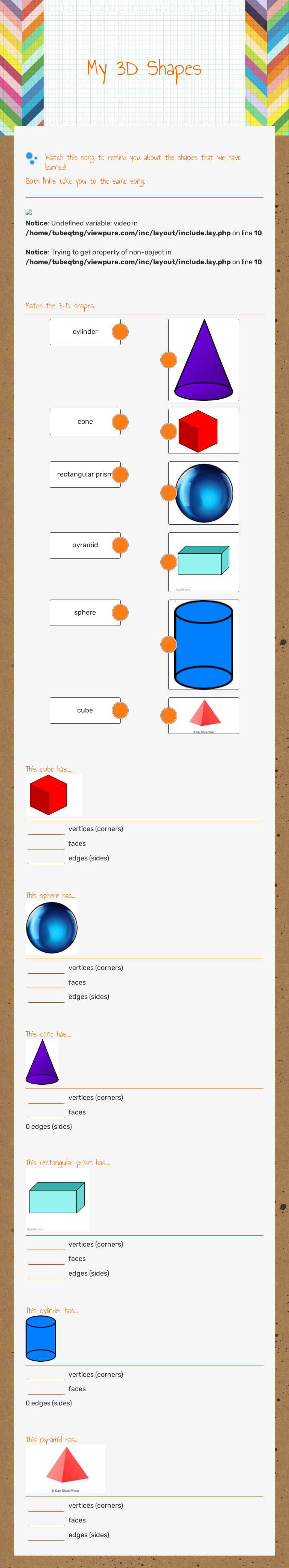 My 3D Shapes worksheet preview image