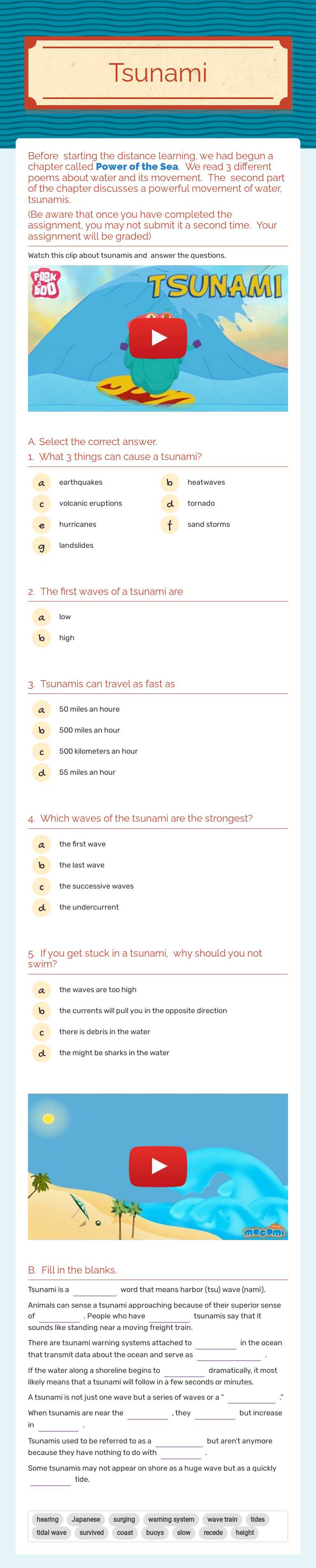 Tsunami Grade 5 worksheet preview