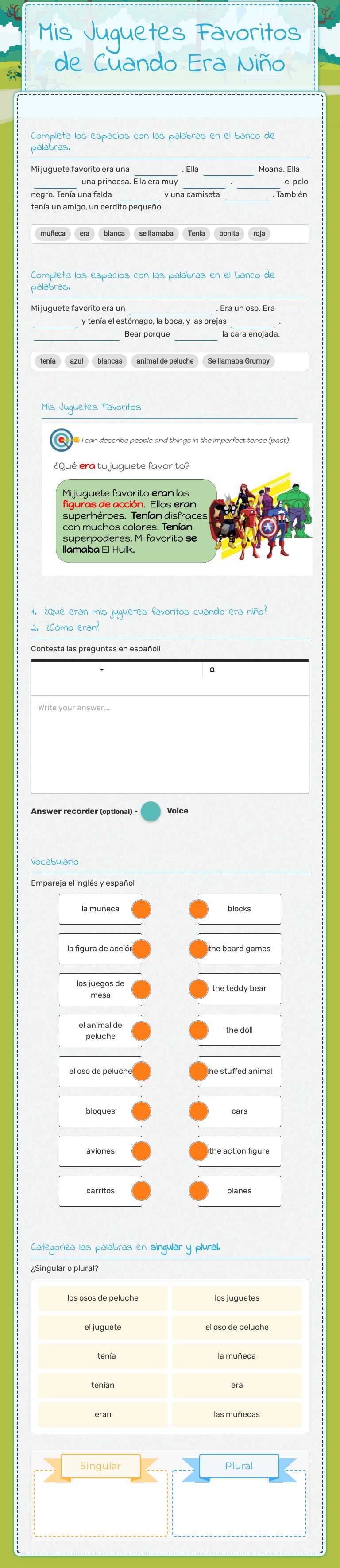 Mis Juguetes Favoritos de Cuando Era Niño worksheet preview image