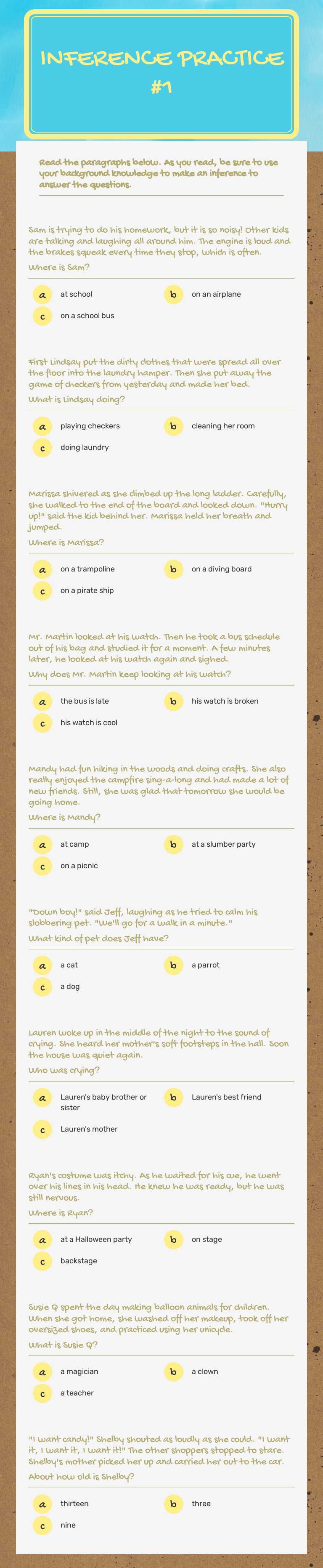 Inference Practice #1 worksheet preview image