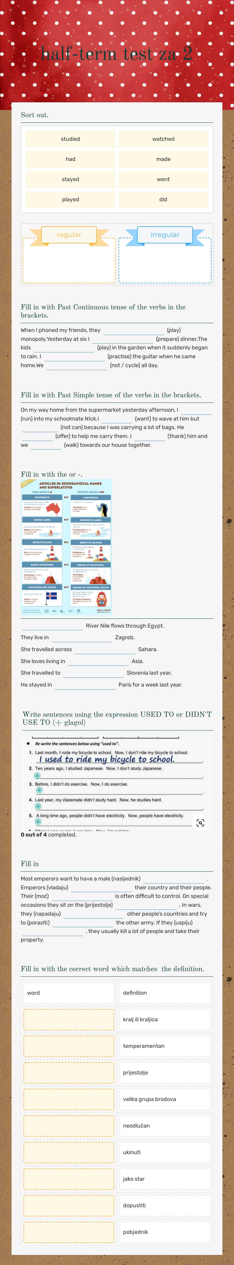 half-term test za 2 worksheet preview image