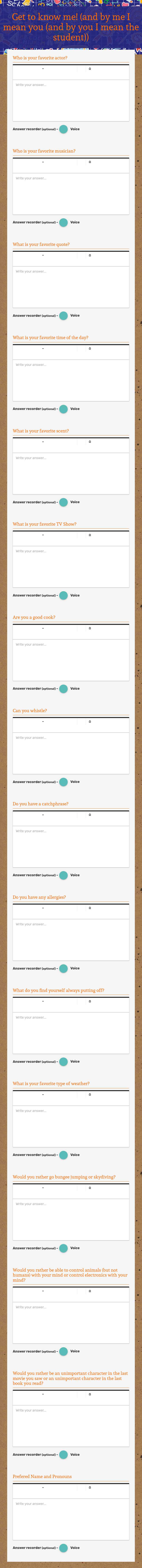 Get to know me! (and by me I mean you (and by you I mean the student)) Grade 7 worksheet preview