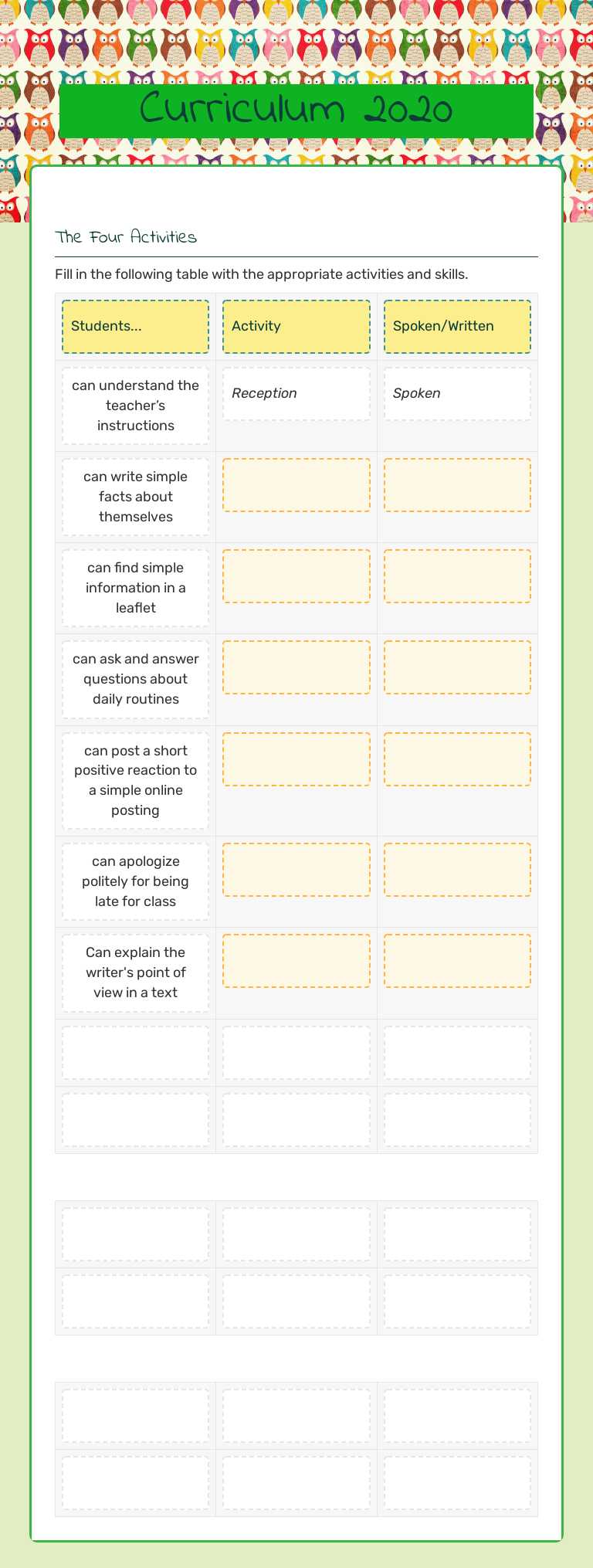 Curriculum 2020 worksheet preview image