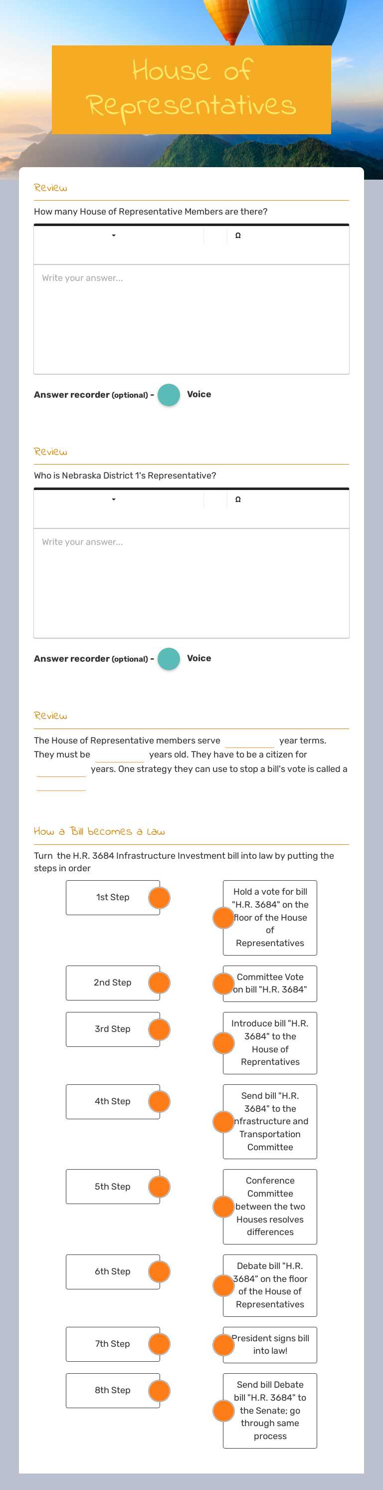 House of Representatives worksheet preview image