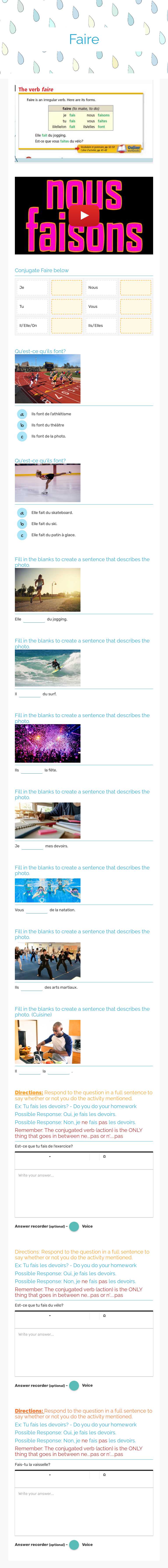 Faire worksheet preview image