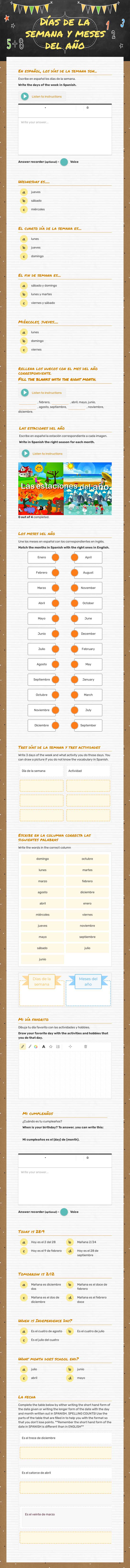 Días de la semana y meses  del año Grade 3 worksheet preview