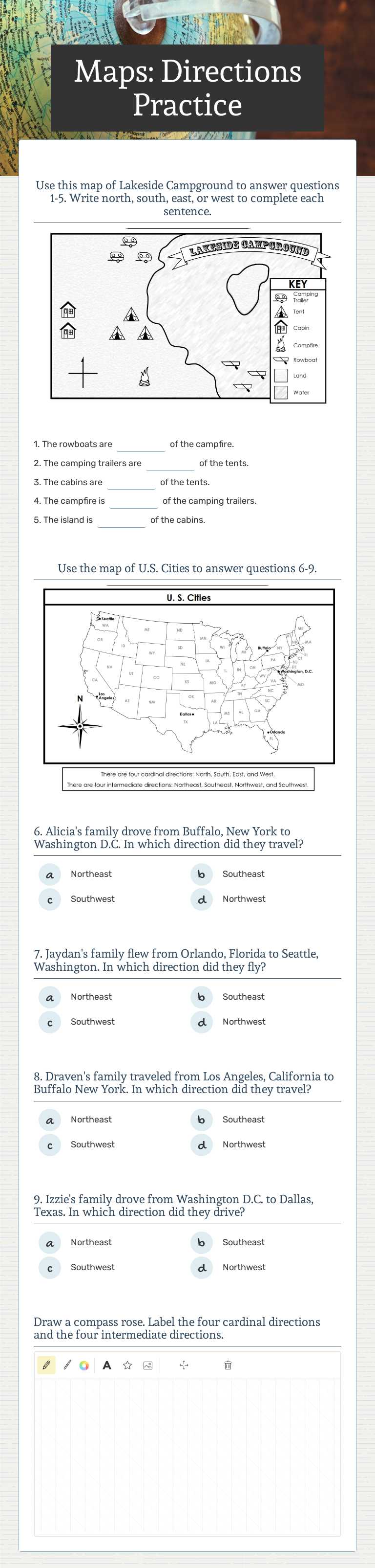 Maps: Directions Practice worksheet preview image