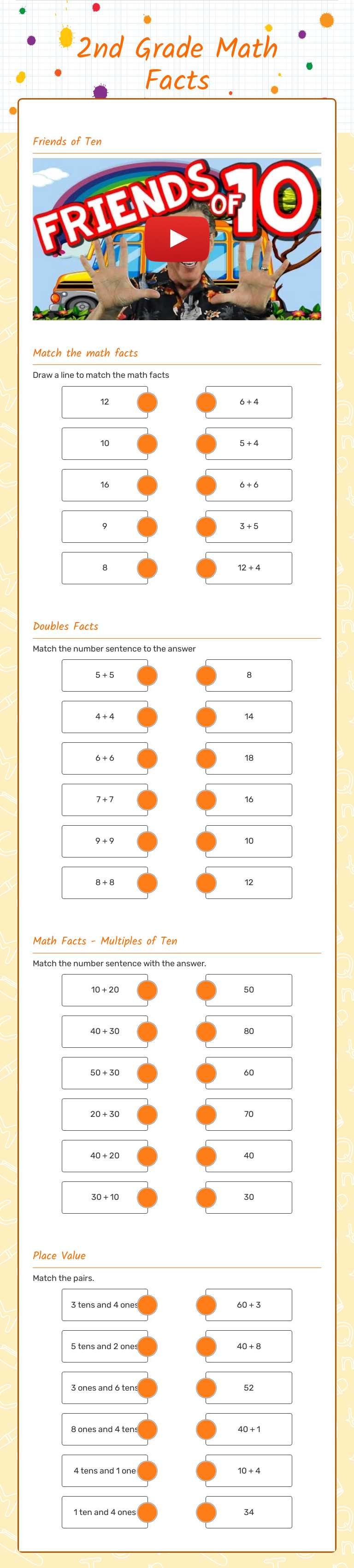 2nd Grade     Math Facts worksheet preview image