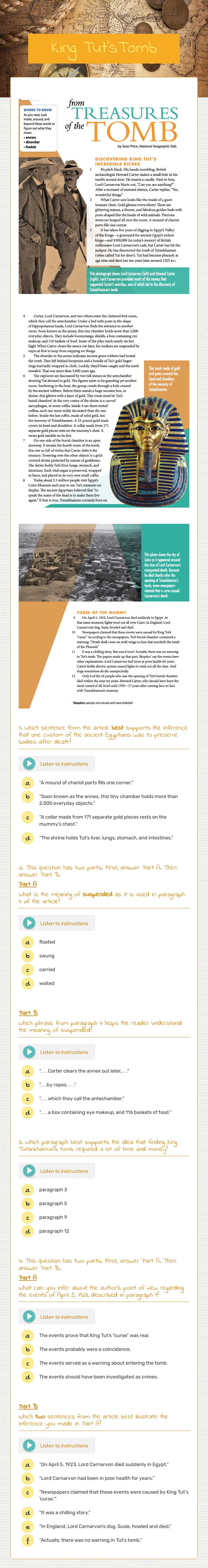 King Tut'sTomb worksheet preview image
