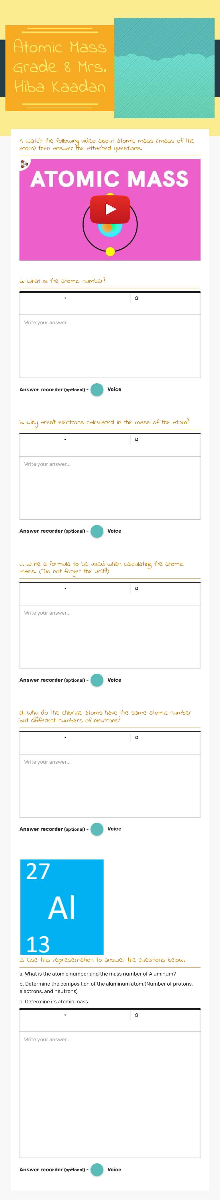 Atomic Mass
Grade 8
Mrs. Hiba Kaadan worksheet preview image