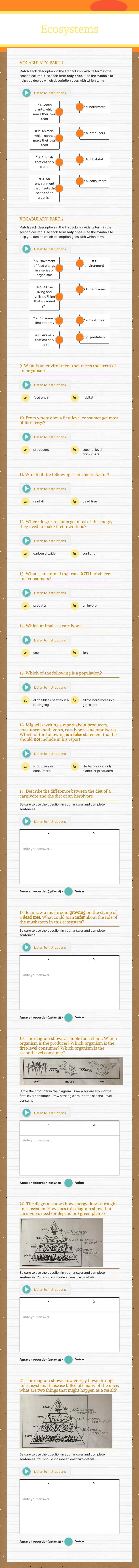 Ecosystems worksheet preview image
