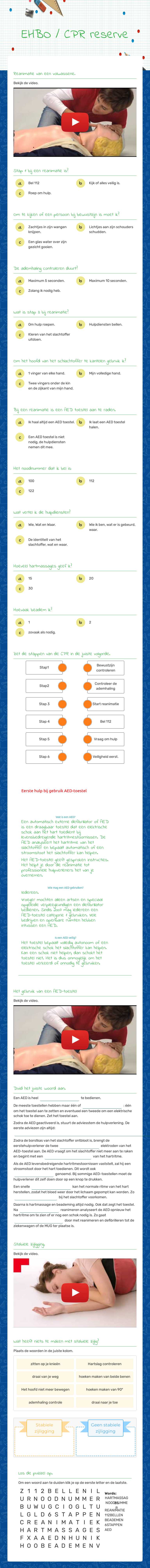 EHBO / CPR reserve Grade 7 worksheet preview