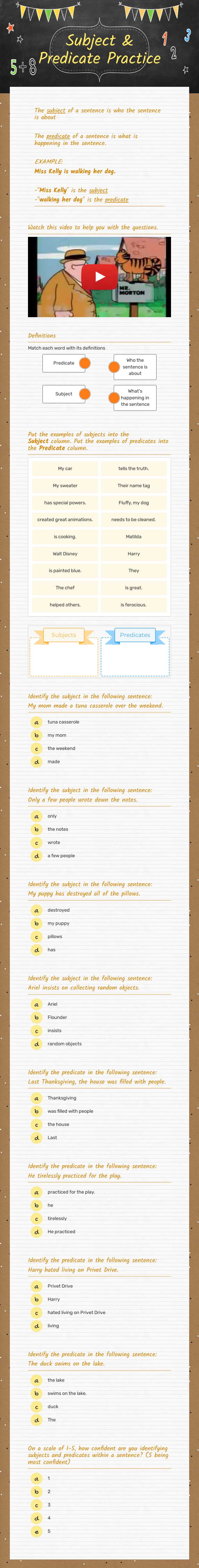 Subject & Predicate Practice worksheet preview image