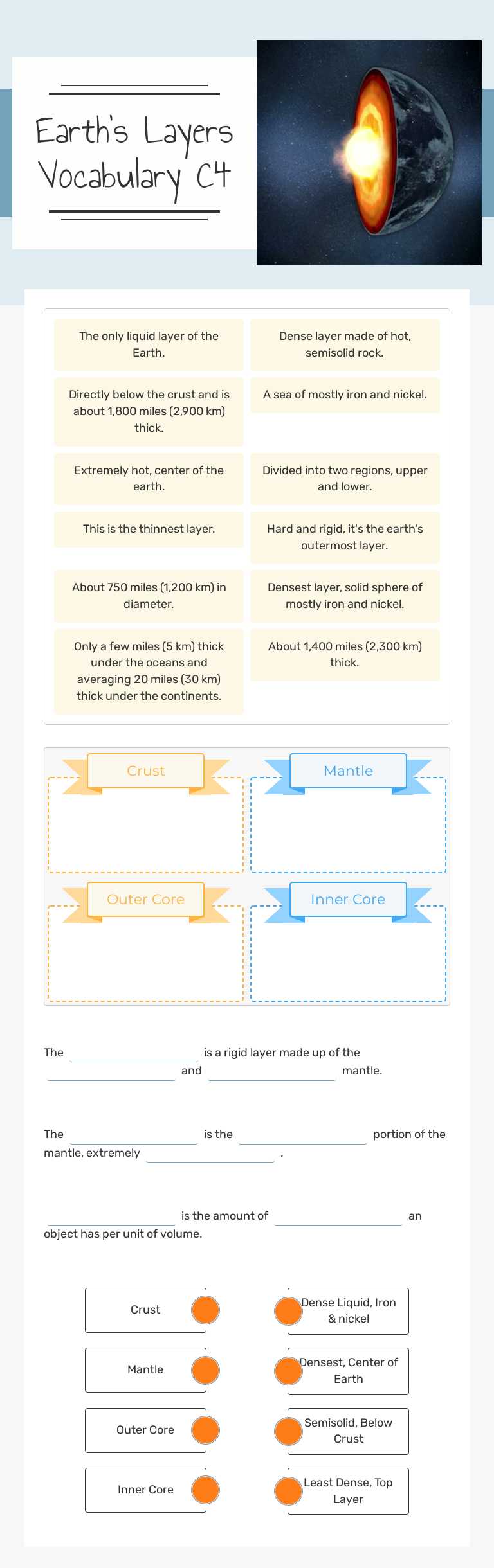 Earth's Layers Vocabulary C4 worksheet preview image