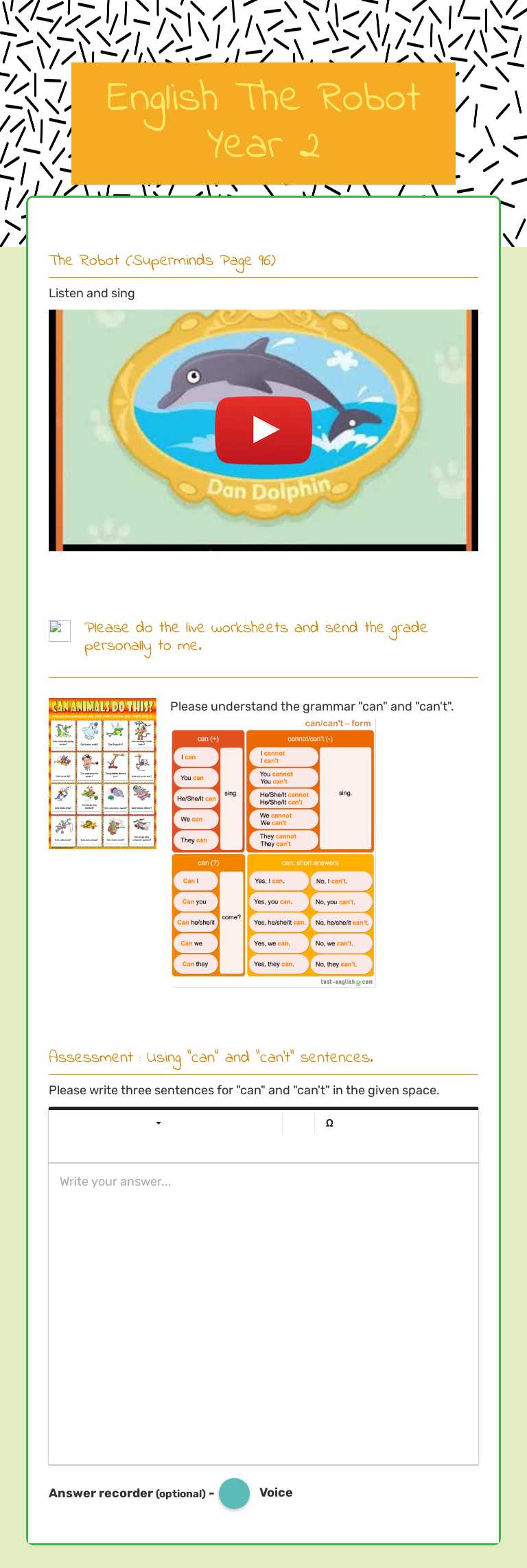 English The Robot Year 2 worksheet preview image