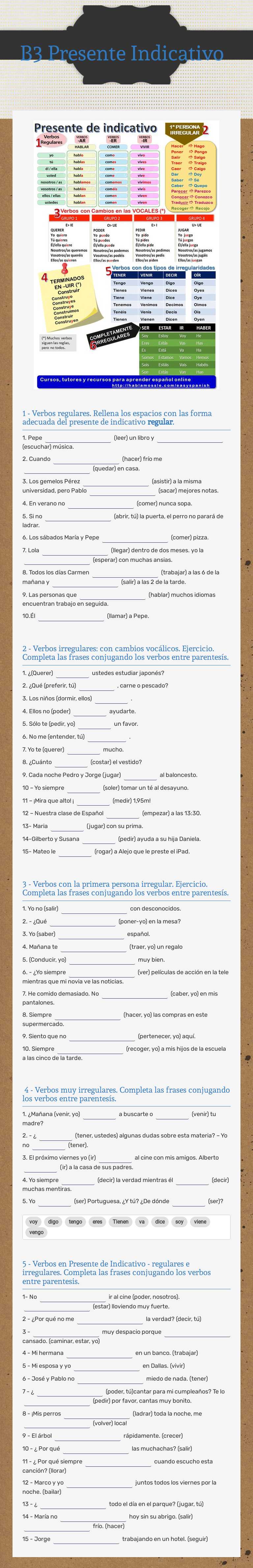 B3 Presente Indicativo worksheet preview image