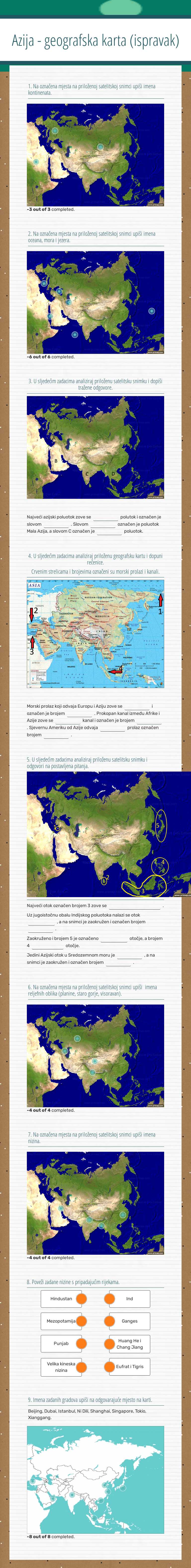 Azija - geografska karta (ispravak) worksheet preview image