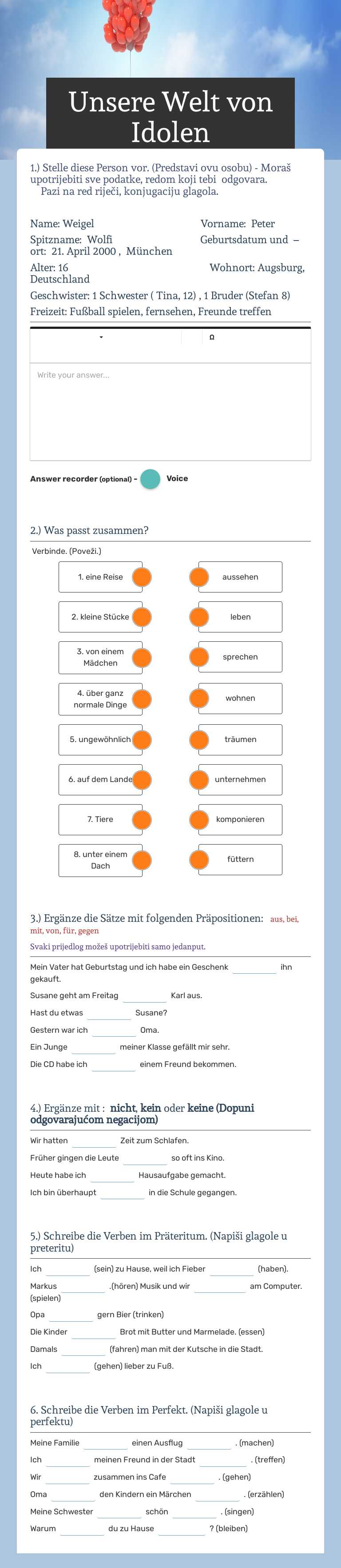 Unsere Welt von Idolen worksheet preview image