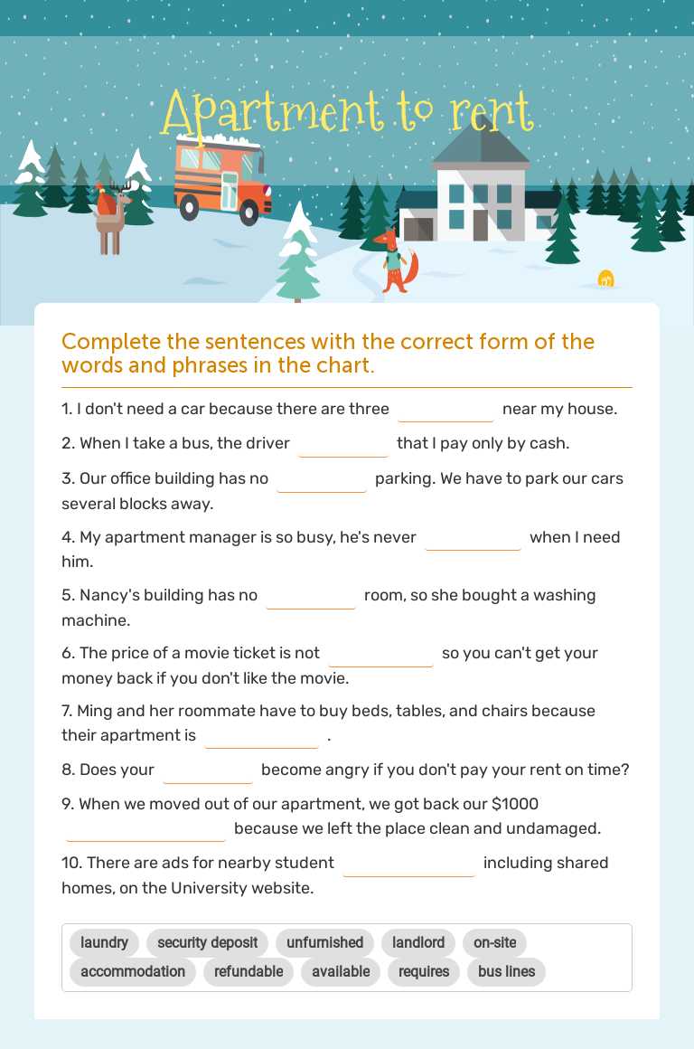 Apartment to rent worksheet preview image