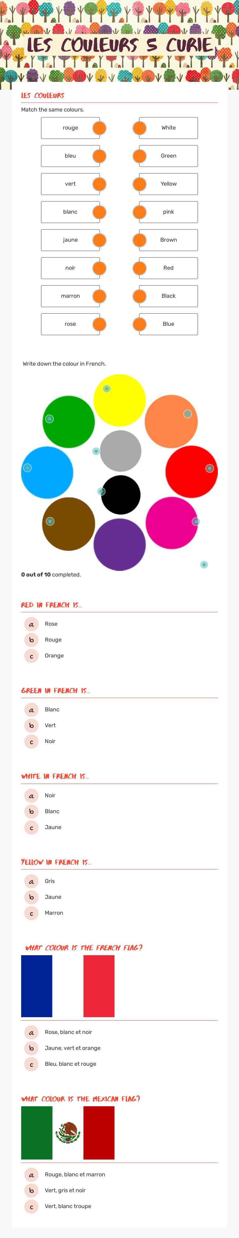 Les Couleurs 5 curie worksheet preview image