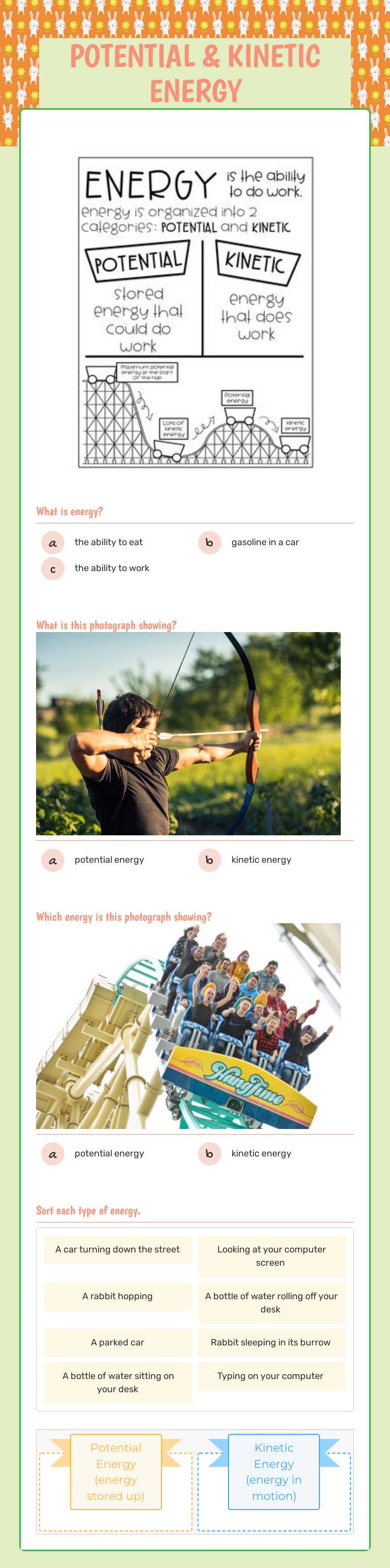 POTENTIAL & KINETIC ENERGY Grade 4 worksheet preview