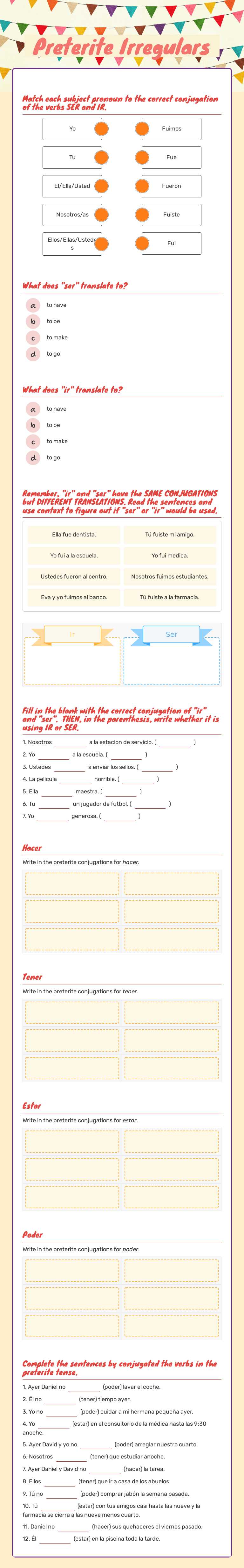 Preterite Irregulars worksheet preview image