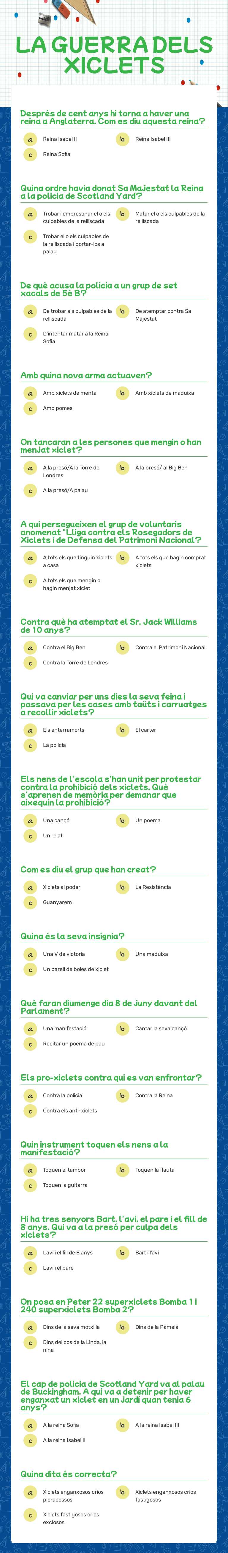LA GUERRA DELS XICLETS worksheet preview image