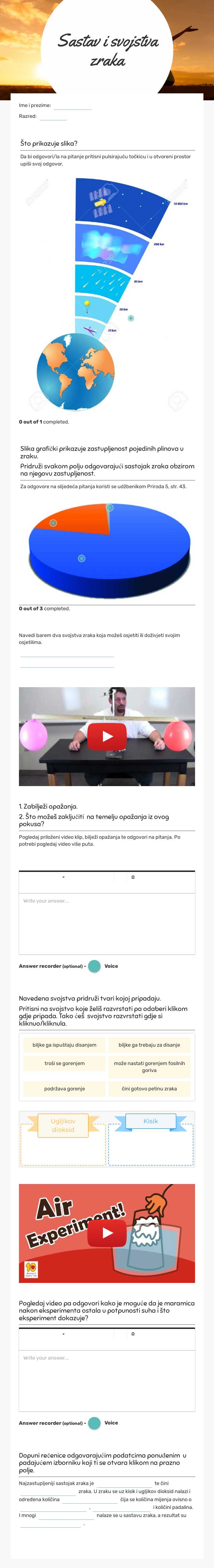 Sastav i svojstva zraka worksheet preview image