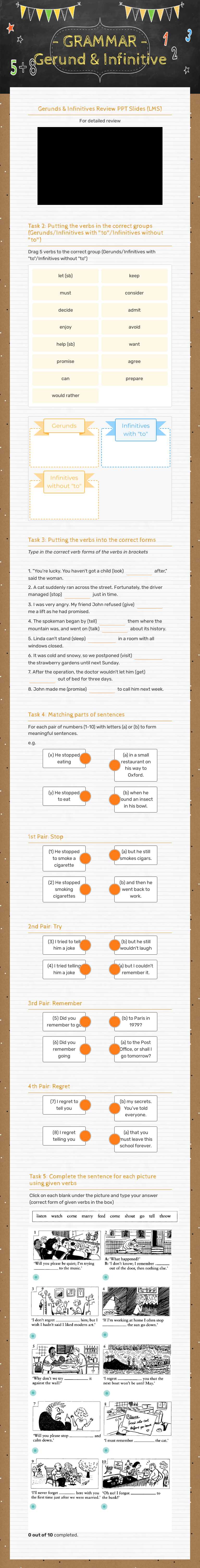 - GRAMMAR -   
Gerund & Infinitive worksheet preview image