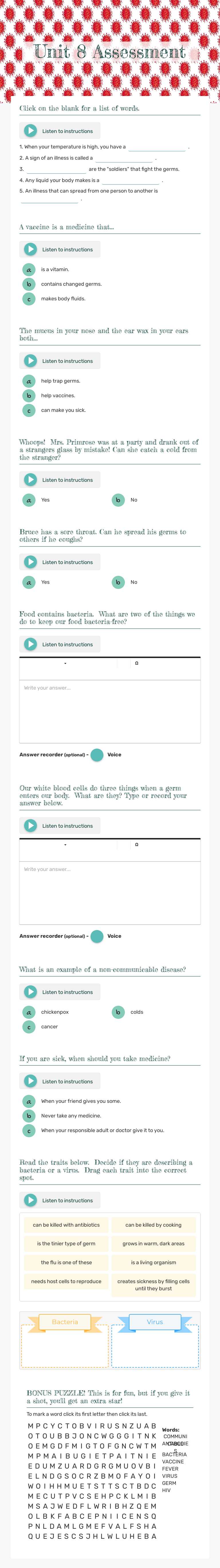 Unit 8 Assessment worksheet preview image
