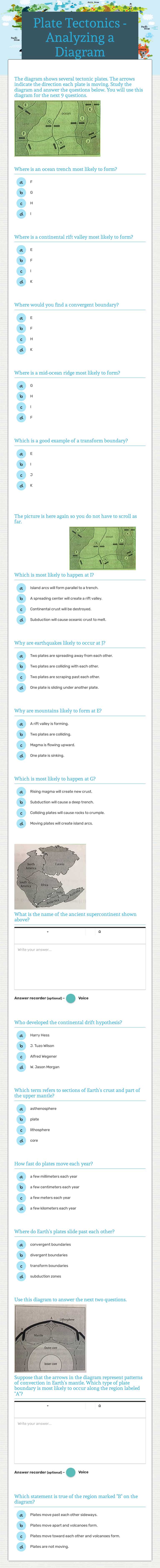 Plate Tectonics -Analyzing a Diagram worksheet preview image