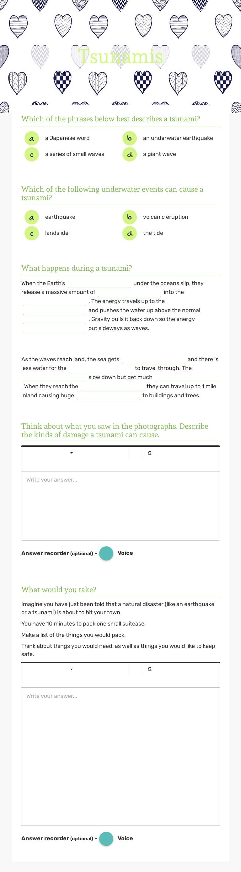 Tsunamis worksheet preview image
