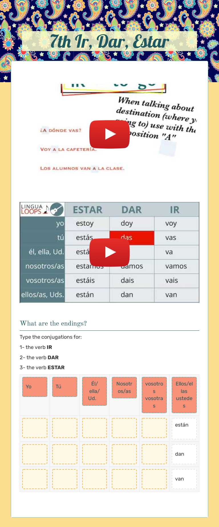 7th  Ir, Dar, Estar Grade 8 worksheet preview