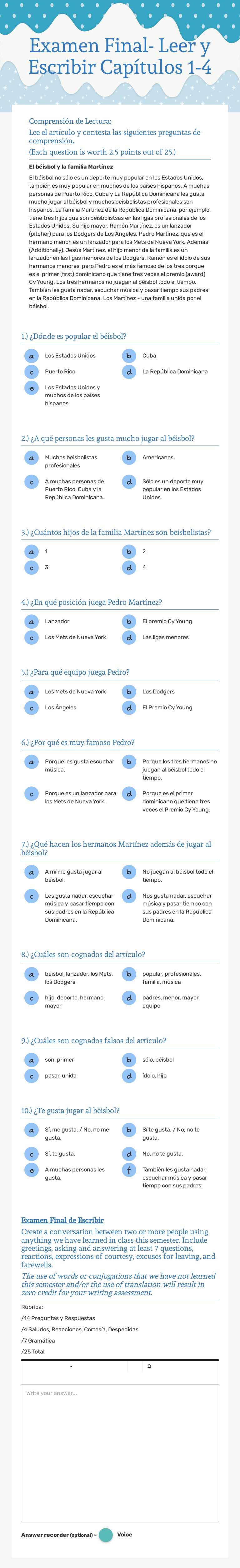 Examen Final- Leer y Escribir Capítulos 1-4 worksheet preview image
