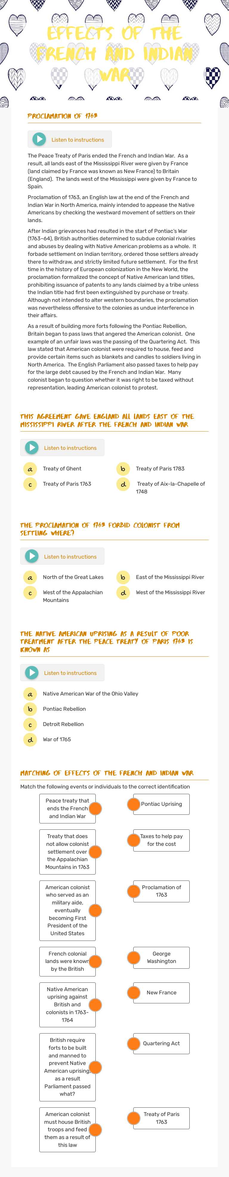 EFFECTS of the French and INDIAN WAR worksheet preview image