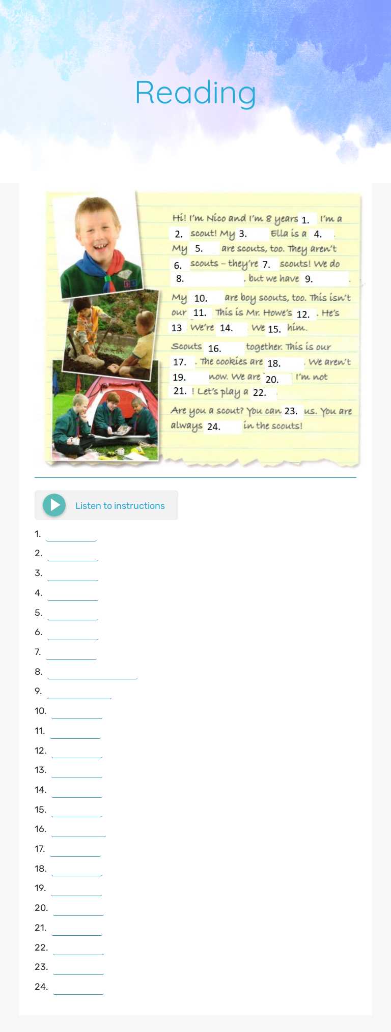 Reading worksheet preview image