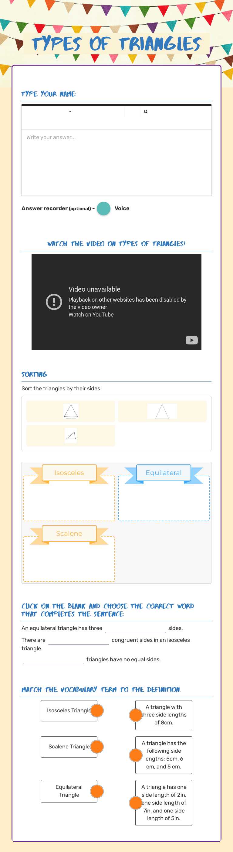 types of Triangles worksheet preview image