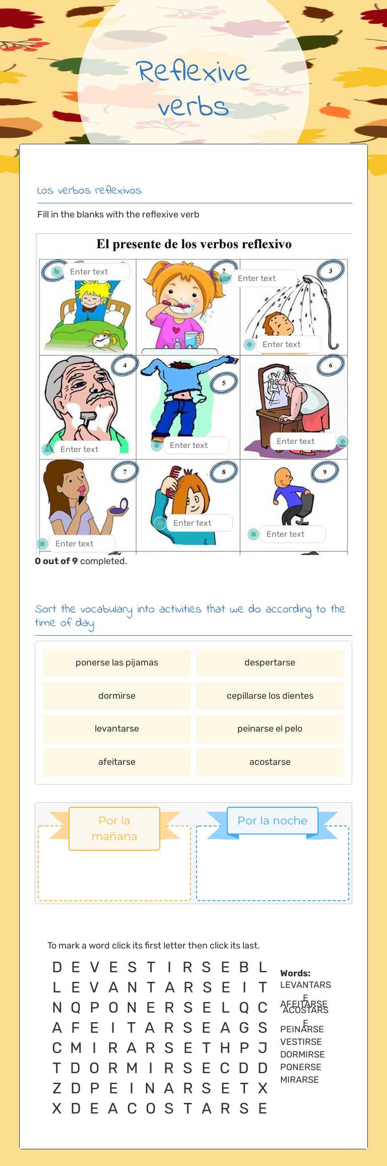 Reflexive verbs worksheet preview image