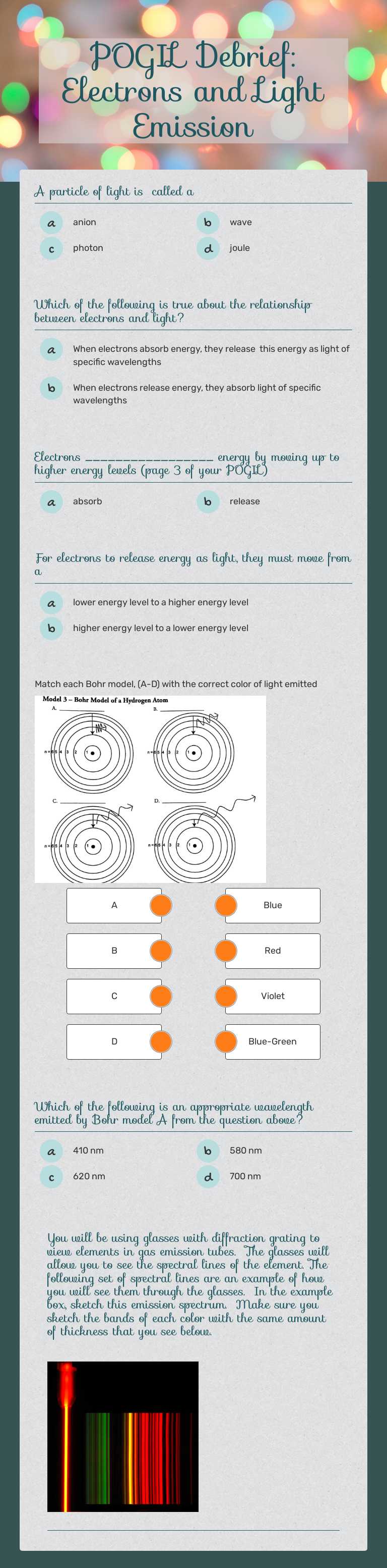 POGIL Debrief: Electrons and Light Emission worksheet preview image