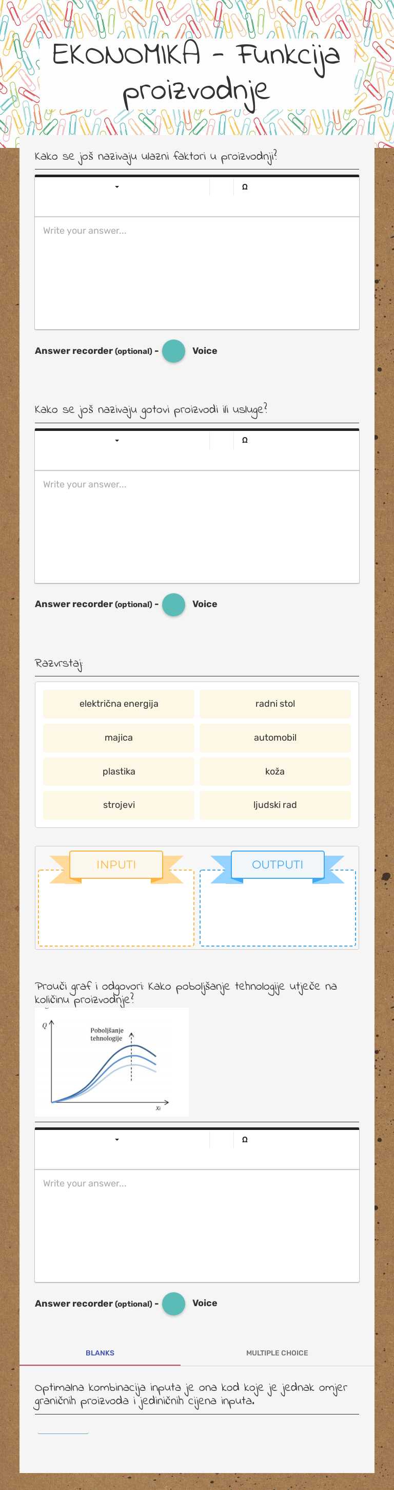 EKONOMIKA - Funkcija proizvodnje worksheet preview image