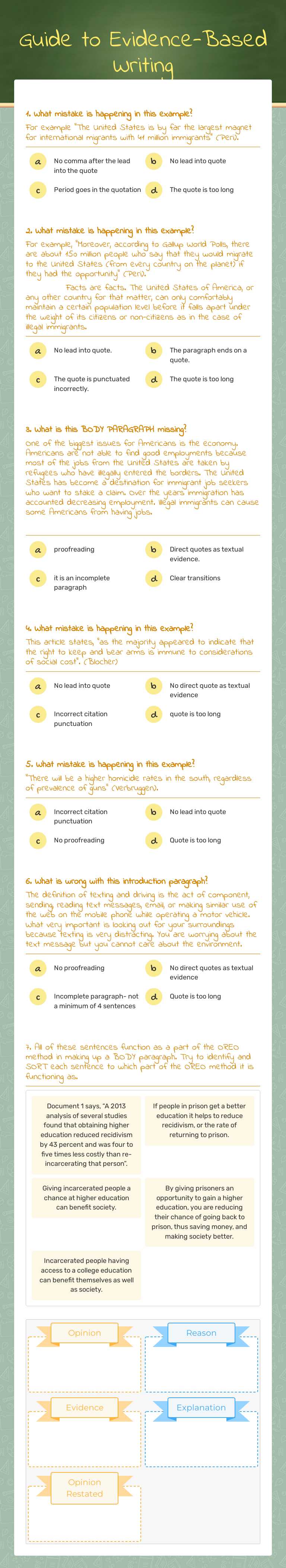 Guide to Evidence-Based Writing worksheet preview