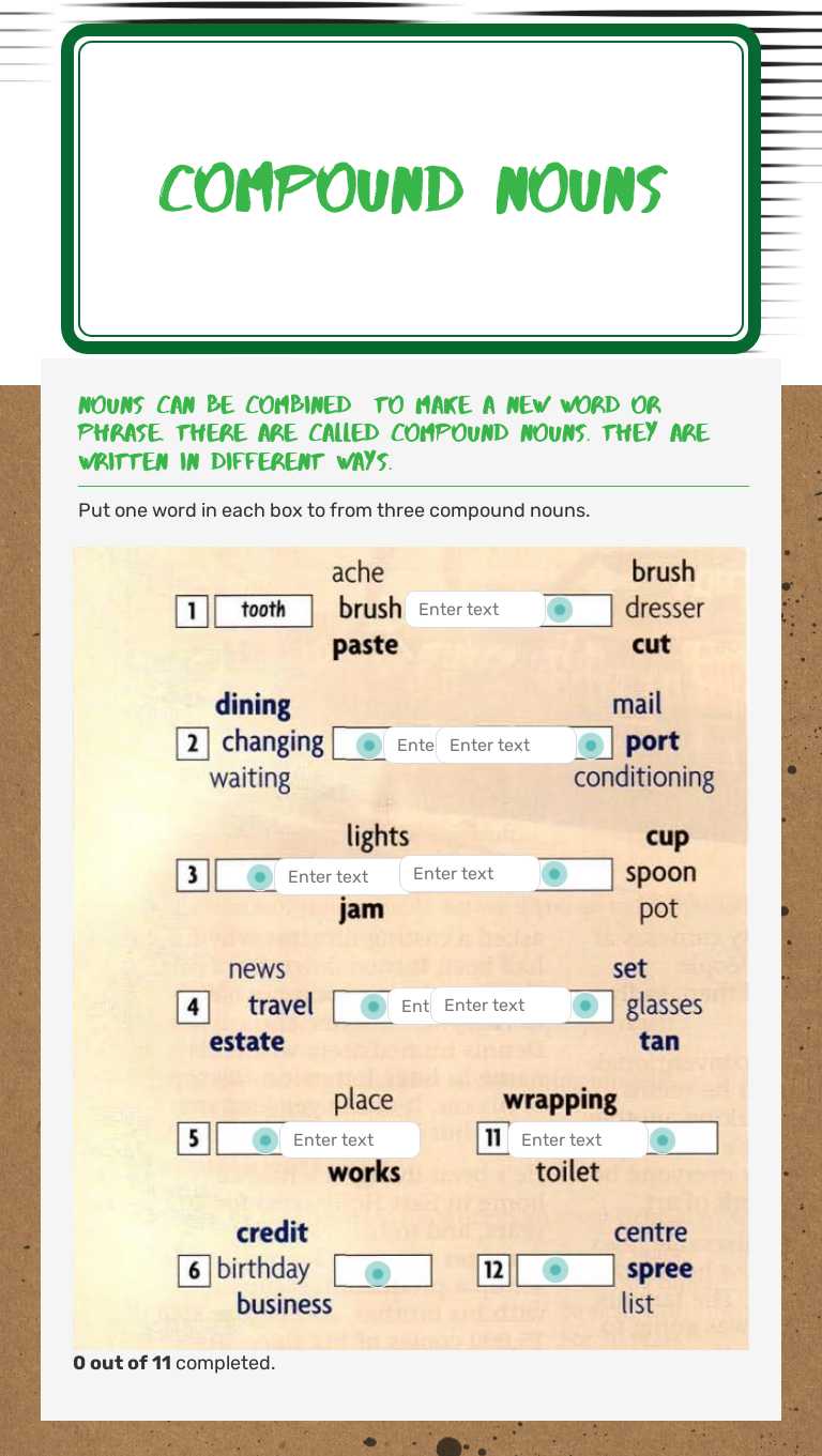 Compound nouns worksheet preview image