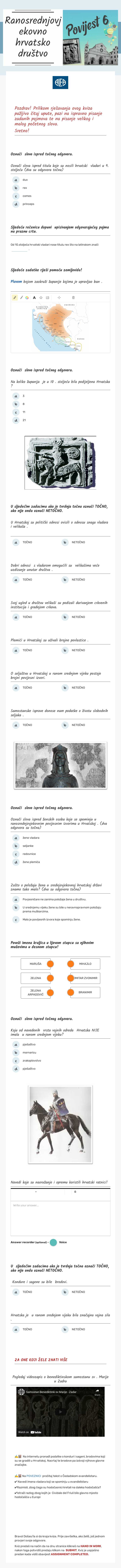 Ranosrednjovjekovno hrvatsko društvo worksheet preview image