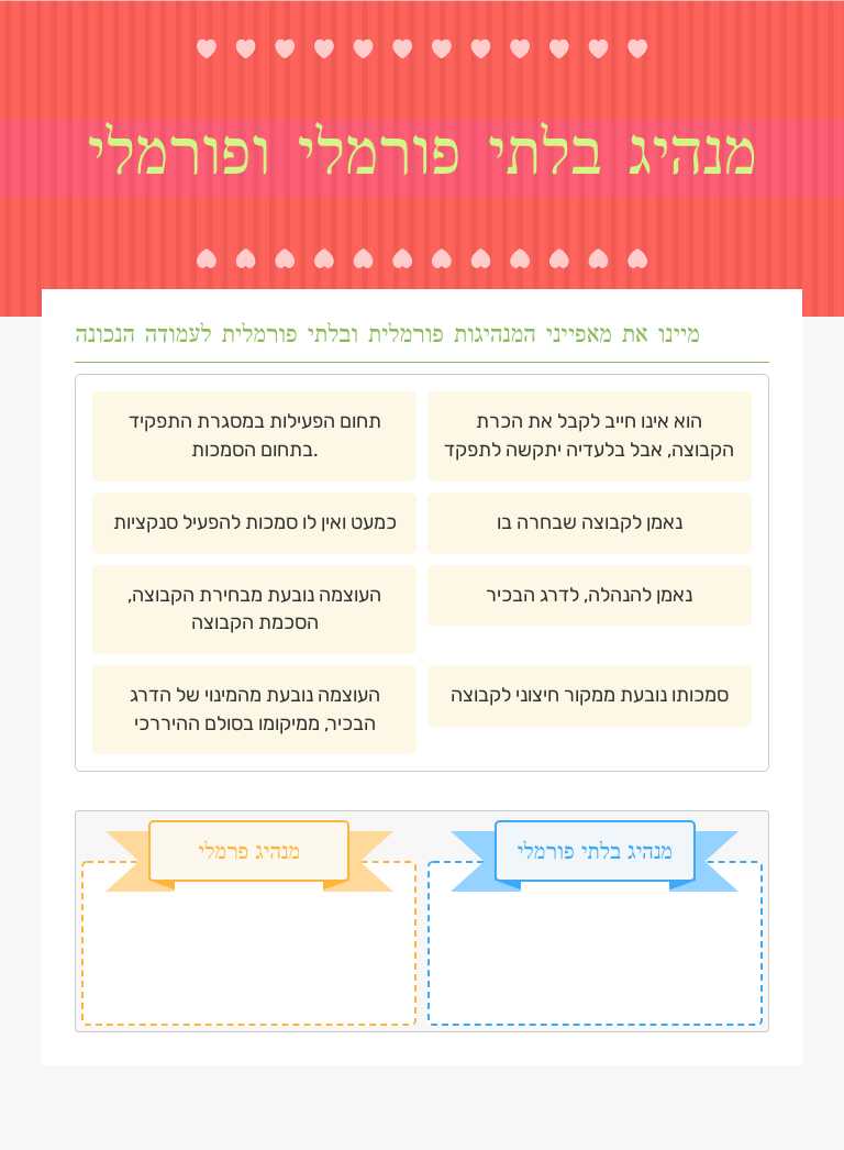 מנהיג בלתי פורמלי ופורמלי worksheet preview image
